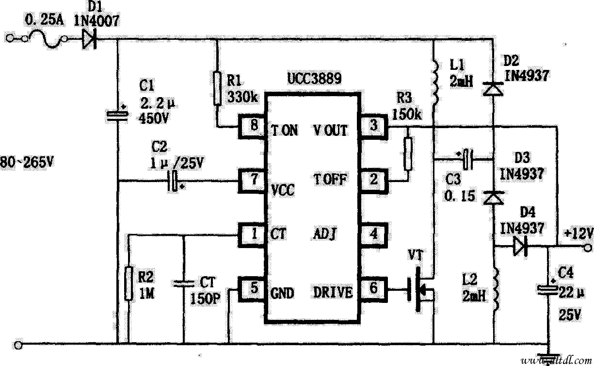 UCC3889ɵķǸ12VֱѹԴ